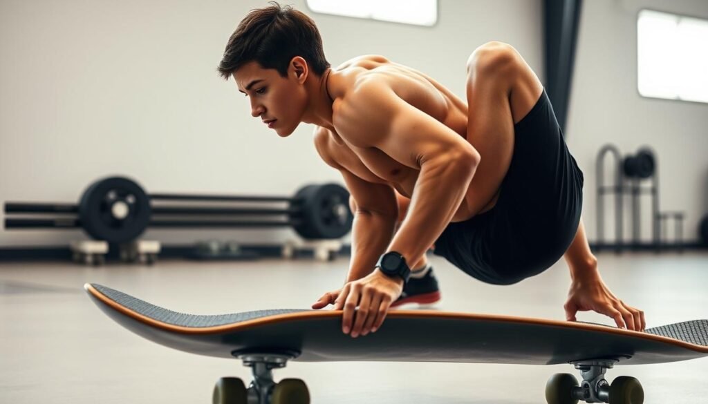 Skateboarder core strength training