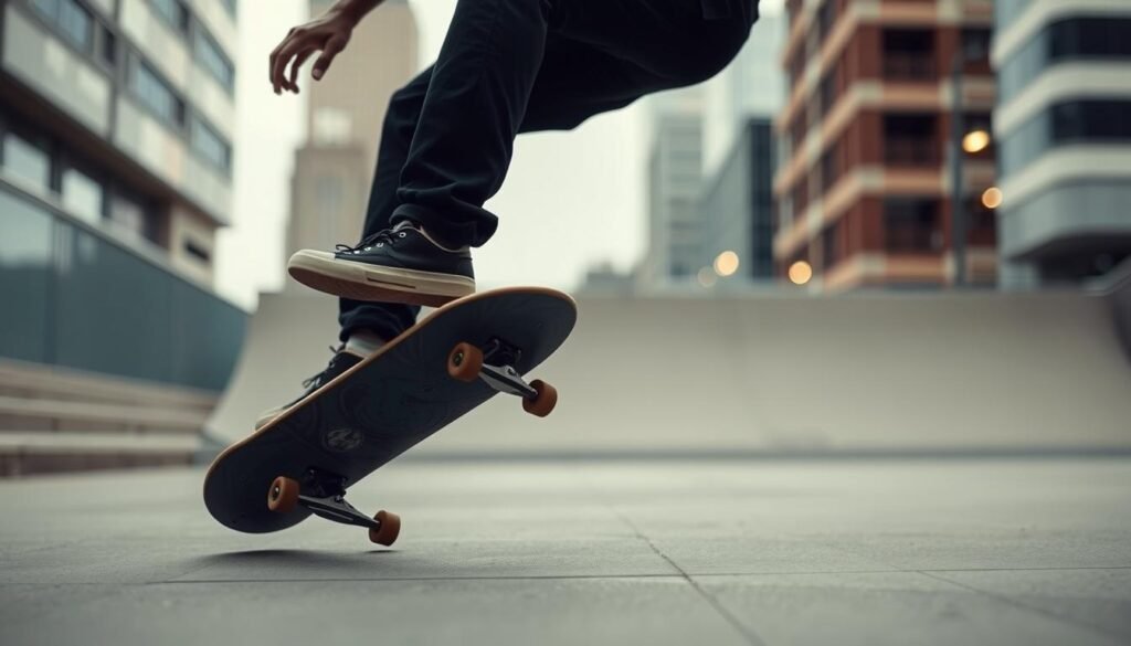 Skateboarding ollie technique in motion